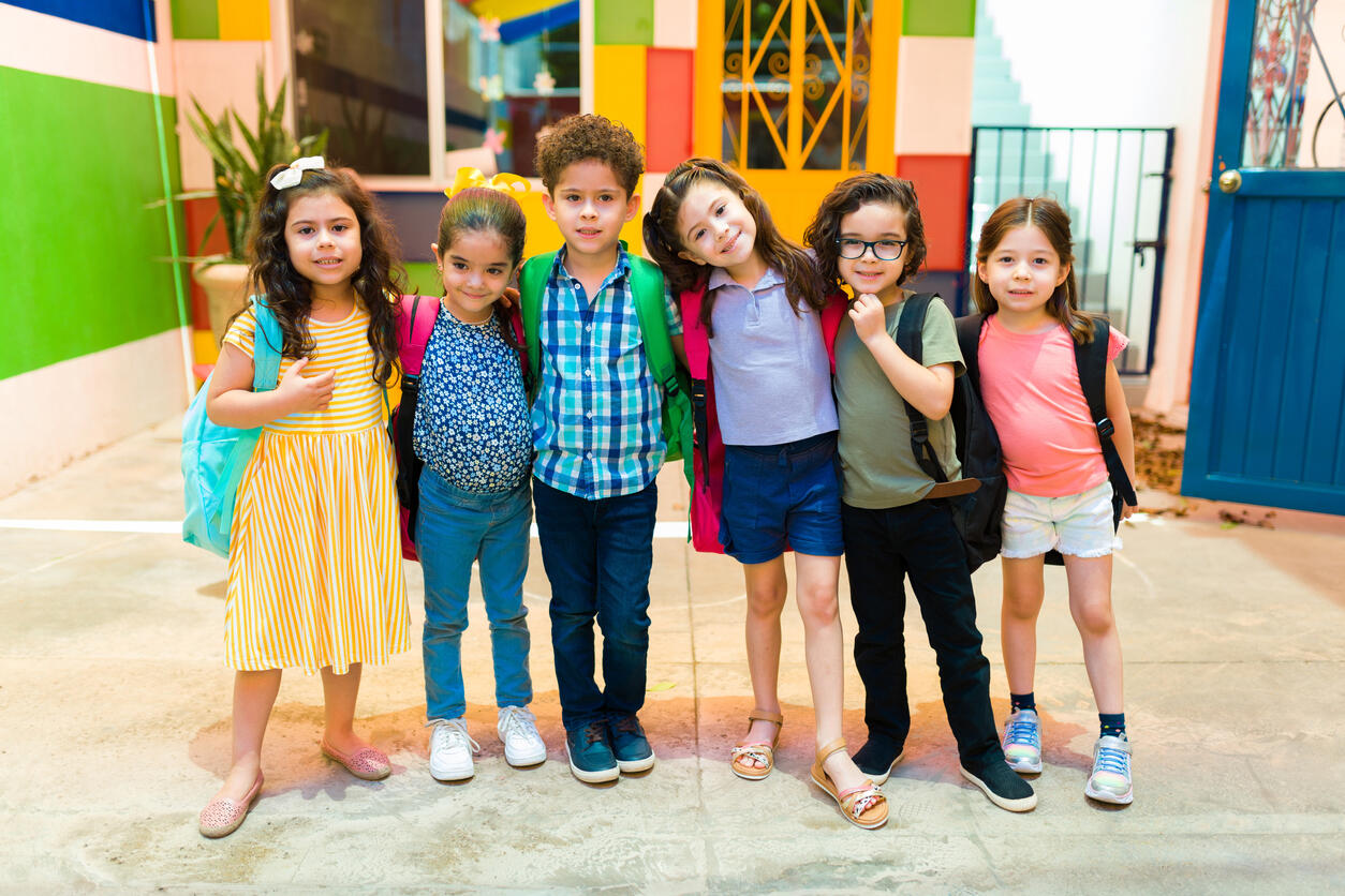 Diverse preschoolers coming back to school